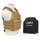 Vism 2924 Series Plate Carrier Vest w/ Two BSC1012 Soft Ballistic Panels - Shooters Cut 10in X12in, Tan BSCVPCV2924T-A