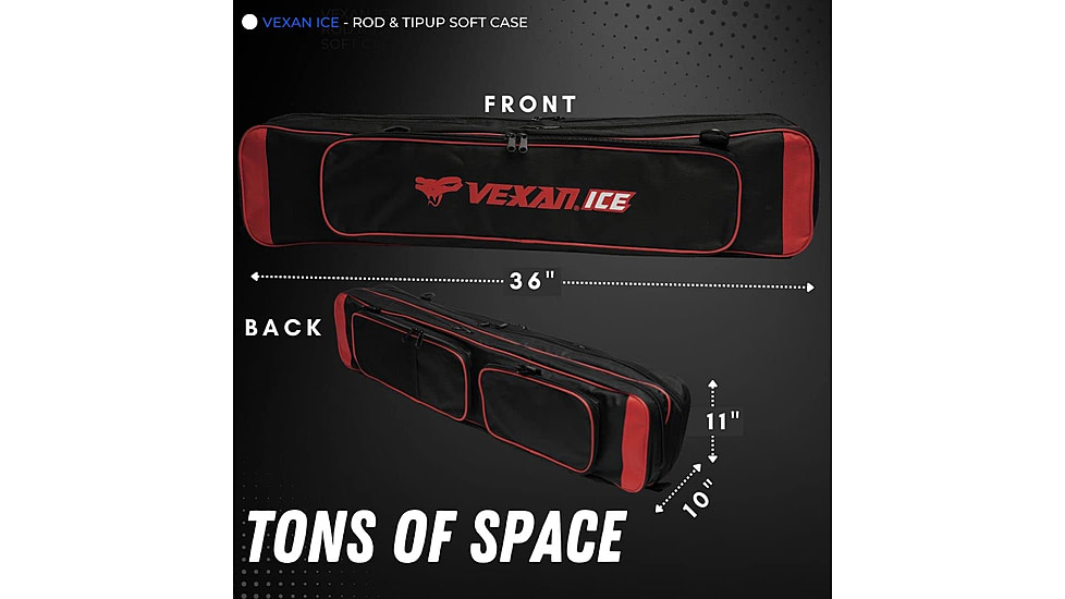 Vexan Ice Fishing Rod &amp; Tackle Bag 36 in Soft Case, Red, 3R-8D1J-W7F3