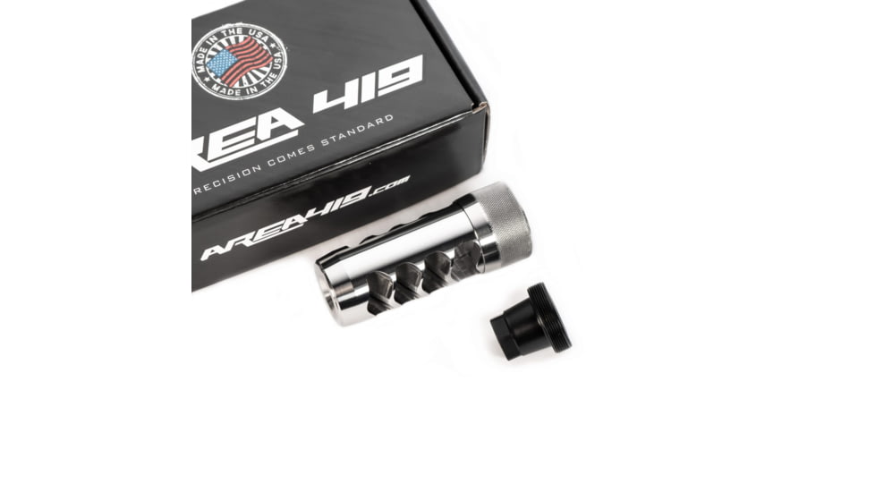 Area 419 The Hellfire Match Self-Timing Muzzle Brake, 6.5mm, 5/8-24 Threads, Raw Stainless, 419HFMAT-SS-6.5-5824