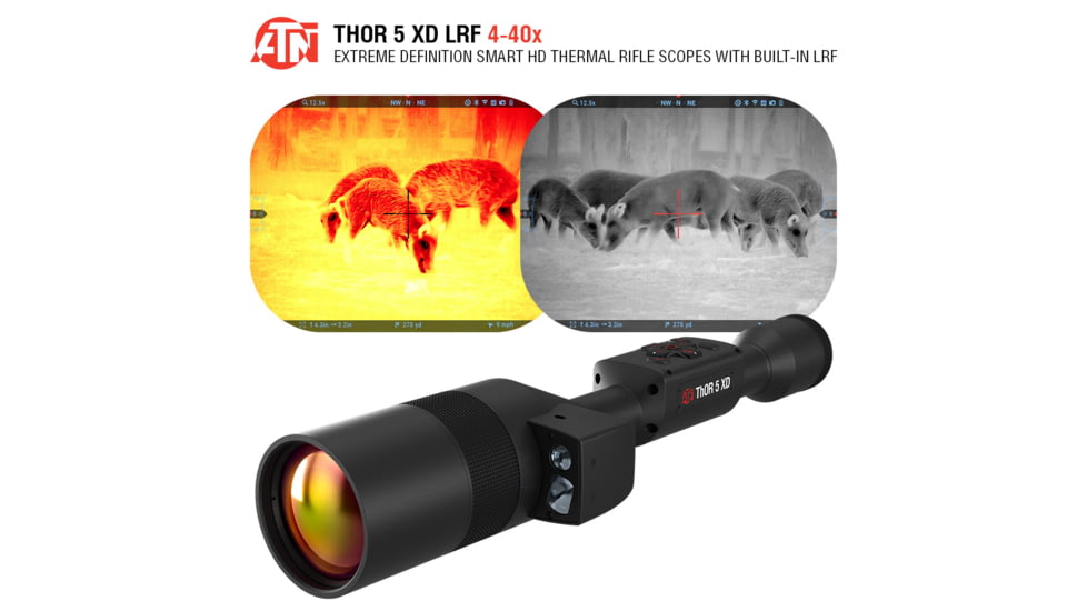 ATN Thor 5 XD LRF 4-40x 1280x1024 12 Micron Smart HD Thermal Rifle Scope, 30mm Tube w/ Xtreme Definition 1.3 Megapixel Sensor, Multiple Patterns &amp; Color Options Reticle, Black, TIWST51210LRF