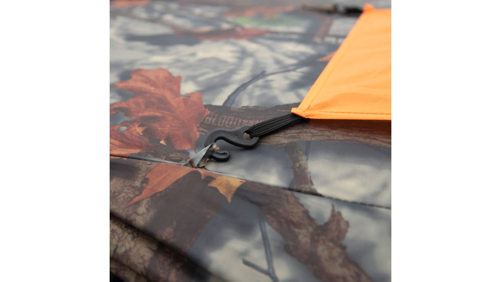 Barronett Blinds Tag Out Hub Hunting Blind with blaze orange safety panels, Bloodtrail Woodland, 3-Person, TA350BT