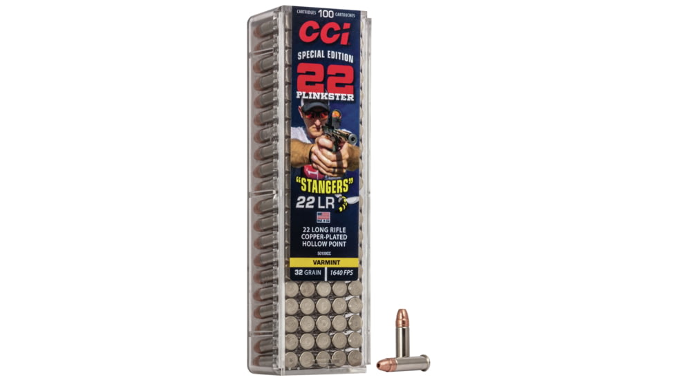 CCI Ammunition Stinger .22 Long Rifle 32 grain Copper Plated Hollow Point Rimfire Ammo, 100 Rounds, 50100CC