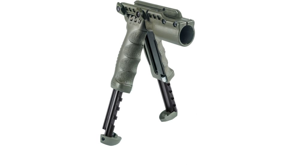 FAB Defense Tactical Vertical Foregrip w/Integrated Adjustable Bipod, 1in Flashlight Adaptor, Olive, FX-TPODG2FAG
