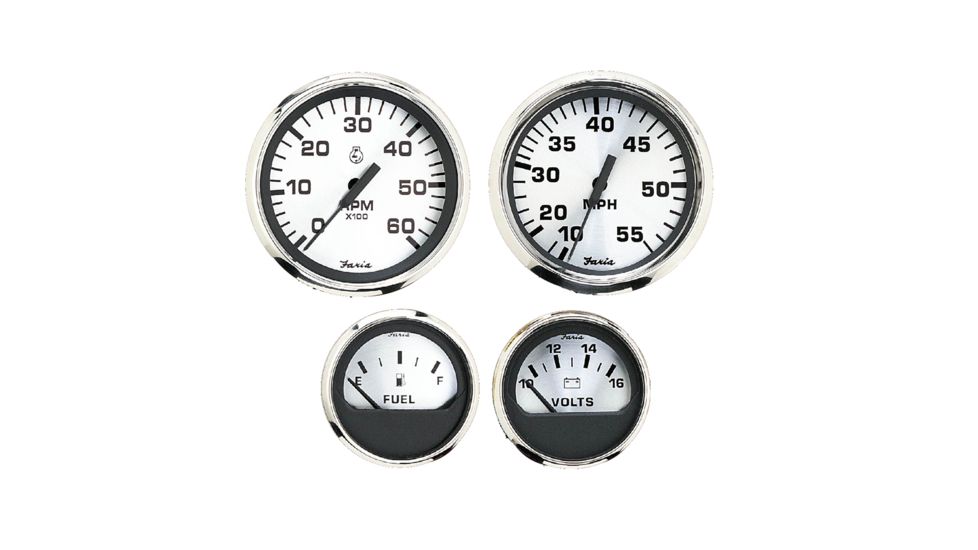 Faria Beede Instruments Spun Silver Box Set of 4 Gauges f/Outboard Engines - Speedometer, Tach, Voltmeter &amp; Fuel Level 74669