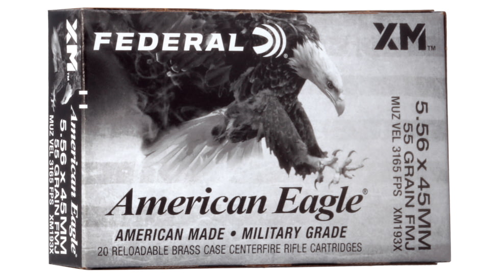 Federal Premium 5.56mm 55gr Full Metal Jacket Boat Tail Brass Centerfire Rifle Ammo, 1000 Rounds, XM193BKX