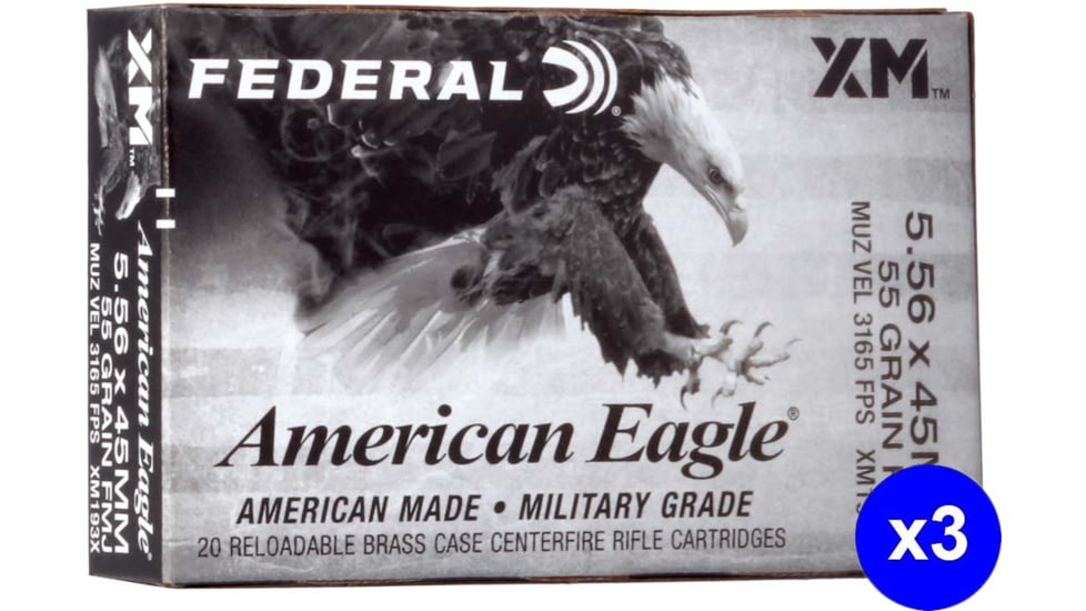 Federal Premium 5.56mm 55gr Full Metal Jacket Boat Tail Brass Centerfire Rifle Ammo, 3000 Rounds