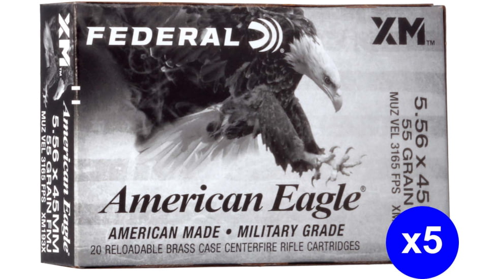 Federal Premium 5.56mm 55gr Full Metal Jacket Boat Tail Brass Centerfire Rifle Ammo, 5000 Rounds