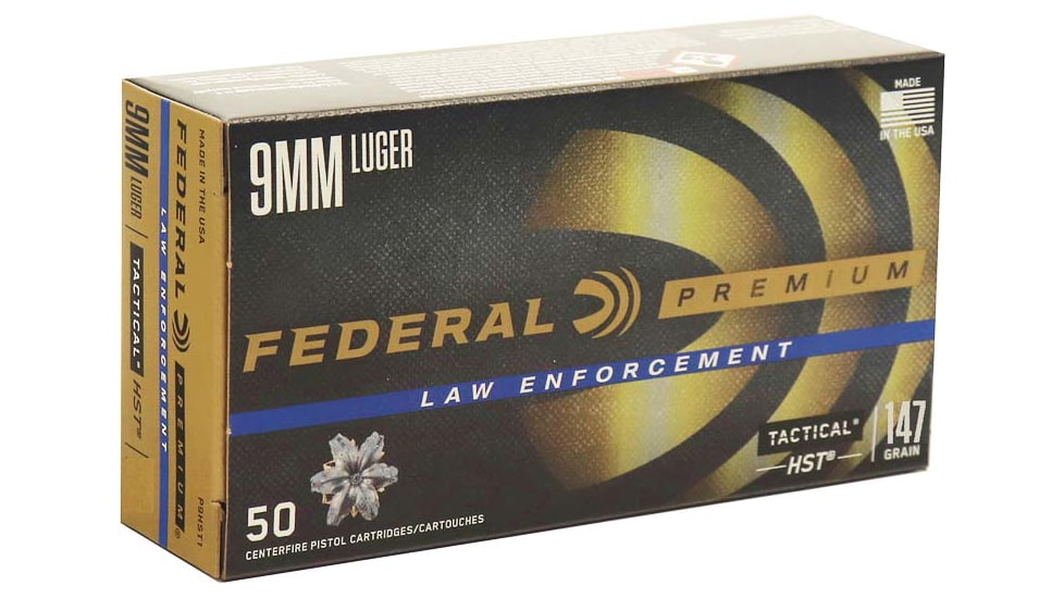 Federal Premium 9 mm Luger, 147 Grain, HST Jacketed Hollow Point JHP, Nickel Plated Cased, Centerfire Pistol Ammo, 50 Rounds, P9HST2