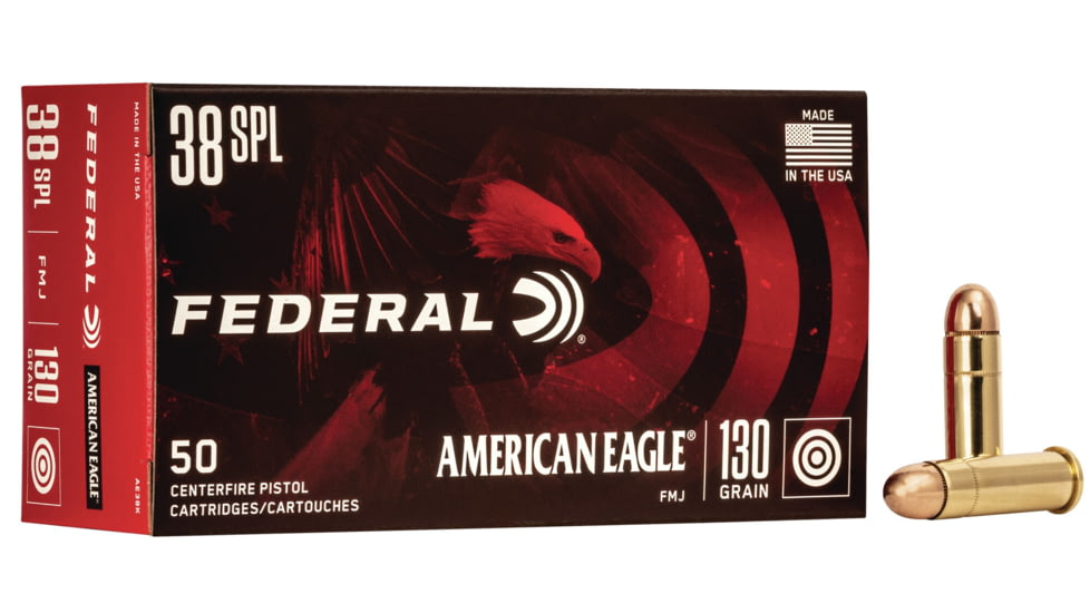 Federal Premium American Eagle Pistol Ammo, .38 Special, Full Metal Jacket, 130 grain, 50 Rounds, AE38K