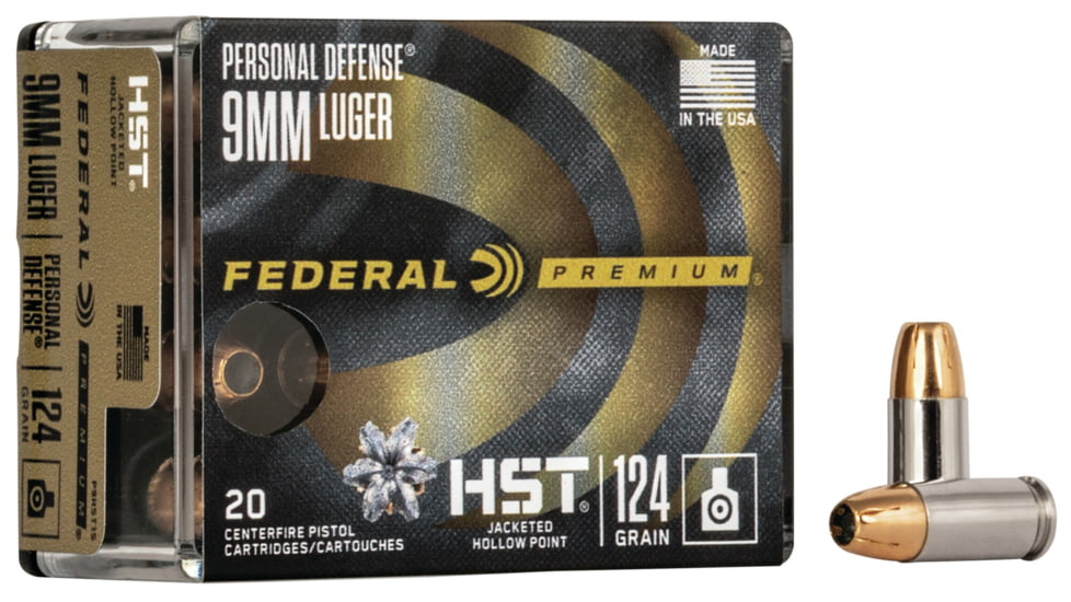 Federal Premium Personal Defense Pistol Ammo, 9 mm Luger, HST Jacketed Hollow Point, 124 grain, 20 Rounds, P9HST1S