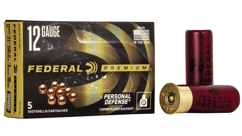Federal Premium Premium Personal Defense 12 Gauge 9 Pellets Personal Defense Shotshell with FLITECONTROL Wad Centerfire Shotgun Ammo, 00 Buck Shot, 5 Rounds, PD132 00, PD132 00