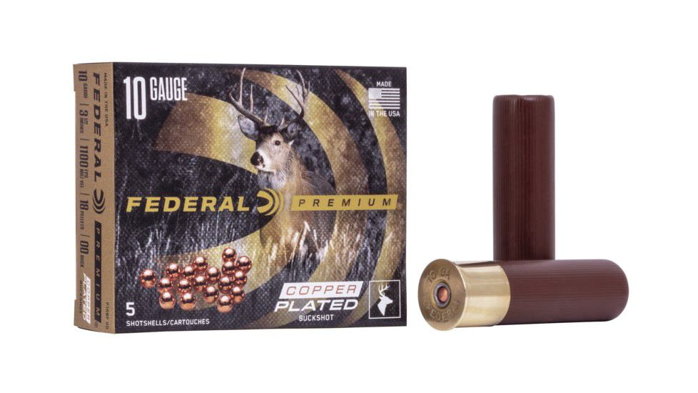 Federal Premium Vital Shok 10 Gauge 18 Pellets Buckshot Centerfire Shotgun Ammo, 00 Buck Shot, 5 Rounds, P108F 00, P108F 00