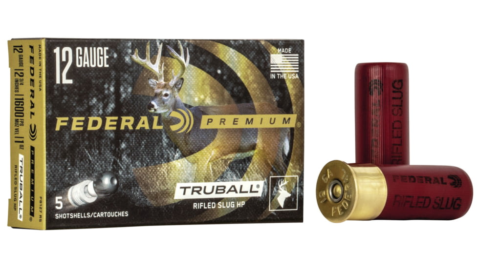 Federal Premium Vital Shok 12 Gauge 1 oz TruBall Rifled Slug Centerfire Shotgun Ammo, Rifled Slug Shot, 5 Rounds, PB127 RS, PB127 RS