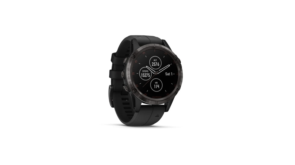 Garmin Fenix 5 Plus, GPS Watch, Carbon Gray DLC Titanium with Black Silicone Band, 010-01988-20