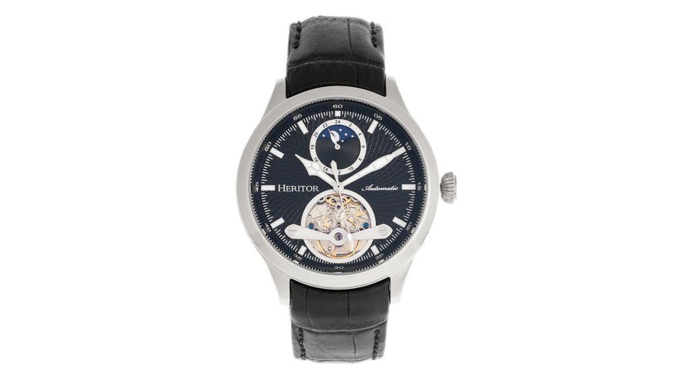 Heritor Automatic Gregory Semi-Skeleton Leather-Band Watch, Black, One Size, HERHR8102