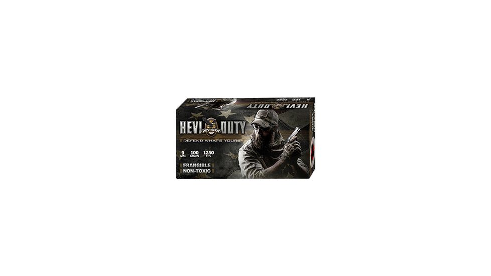 HEVI-Shot HEVI-Duty Centerfire Loaded Cartridge, Frangible, Non-Toxic, 9mm, 100 grain, 50-Rounds, 0, 99009