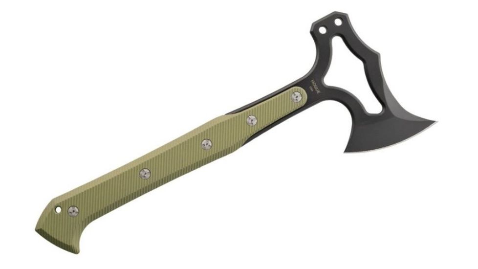 Hogue EX-T01 Tomahawk,S-7 Black Blade,G10 Olive Drab Green Scales,Sheath 35778