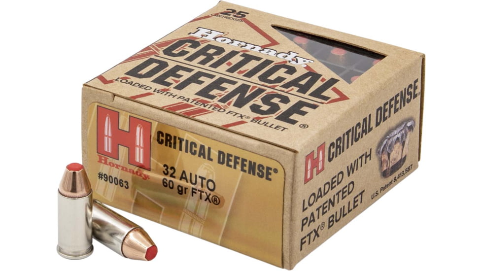 Hornady Critical Defense .32 ACP 60 grain Flex Tip eXpanding Brass Cased Centerfire Pistol Ammo, 25 Rounds, 90063