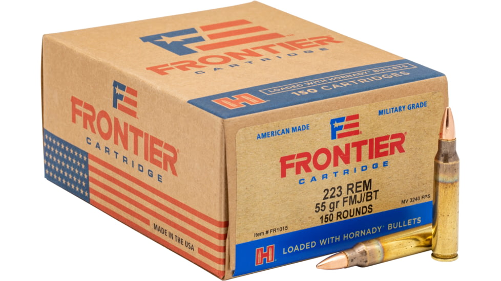 Hornady Frontier .223 Remington 55 grain Full Metal Jacket Brass Cased Centerfire Rifle Ammo, 150 Rounds, FR1015