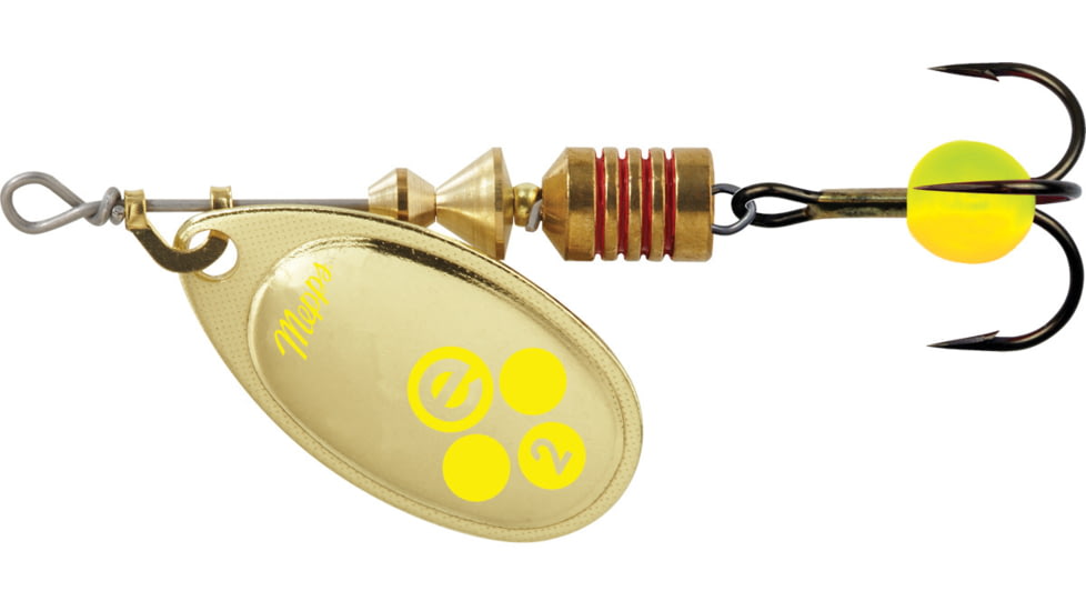 Mepps Aglia-e In-Line Spinner, 2 1/4in, 1/6 oz, Treble Hook w/Egg, Gold Hot Chartreuse, BE2 GHC