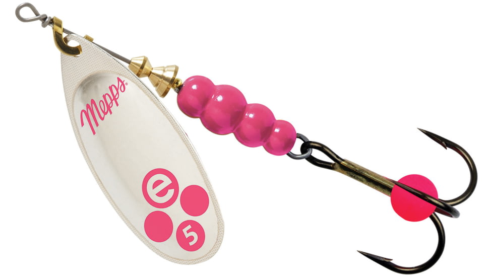 Mepps Aglia-e In-Line Spinner, 3 1/4in, 1/2 oz, Treble Hook w/Egg, Silver-Hot Pink, BE5 SHP