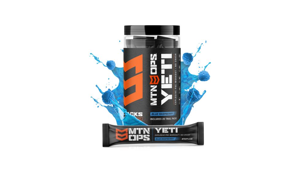 MTN OPS Yeti Monster Pre-workout Powder Energy Drink, 20 Trail Pack, Blue Raspberry, 1019-BR