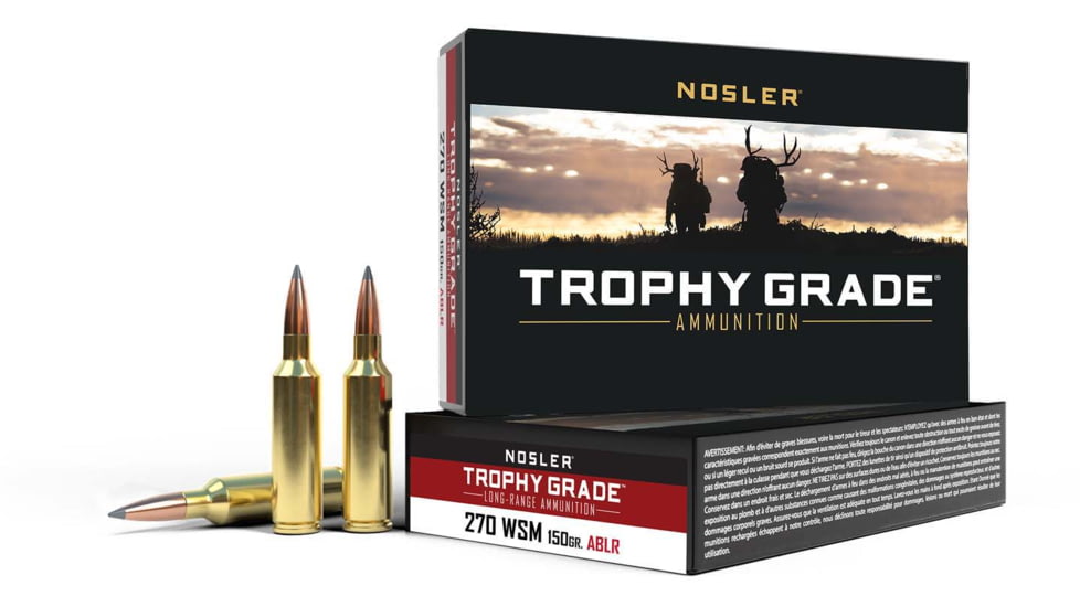 Nosler Trophy Grade .270 Winchester Short Magnum 150 Grain AccuBond Long Range Brass Cased Centerfire Rifle Ammo, 20 Rounds, 60114