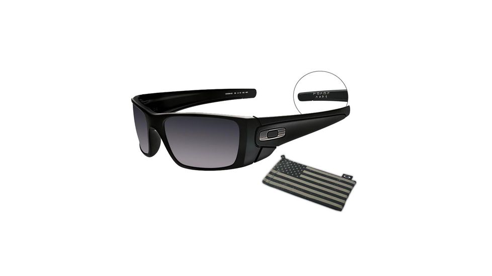 Oakley SI Fuel Cell Sunglasses,Matte Black Steel Flag Icon Frame,Rectangle Grey Lens OO9096-82