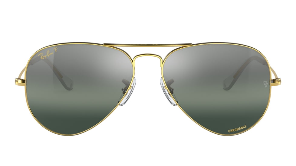 Ray-Ban Aviator Large Metal RB3025 Sunglasses, Legend Gold Frame, Silver/Blue Chromance Lens, Polarized, 55, RB3025-9196G6-55
