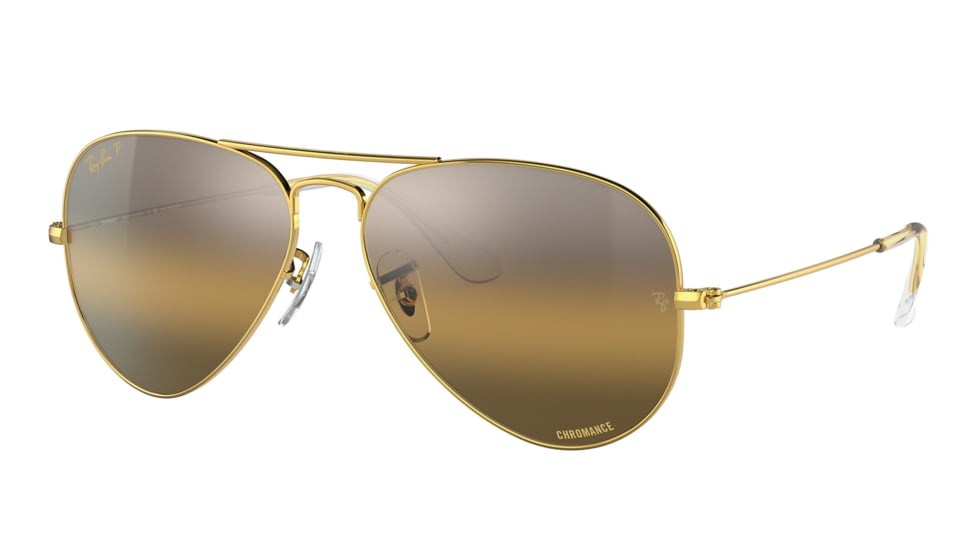 Ray-Ban Aviator Large Metal RB3025 Sunglasses, Legend Gold Frame, Silver/Brown Chromance Lens, Polarized, 55, RB3025-9196G5-55