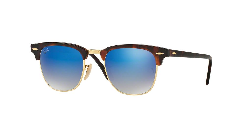 Ray-Ban Clubmaster Sunglasses RB3016 990/7Q-51 - Shiny Red Havana Frame, Blu Flash Gradient Lenses