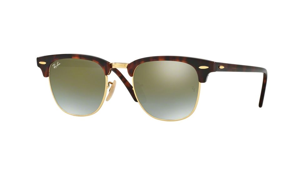 Ray-Ban Clubmaster Sunglasses RB3016 990/9J-49 - Shiny Red Havana Frame, Green Flash Gradient Lenses