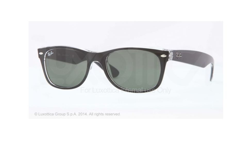 Ray-Ban New Wayfarer Sunglasses RB2132 605258-55 - Top Black On Trasparent Frame, Green Polar Lenses