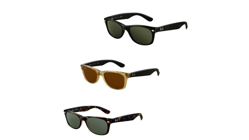 Ray-Ban New Wayfarer Sunglasses RB2132 622/17-55 - Rubber Black Frame, Grey Mirror Blue Lenses