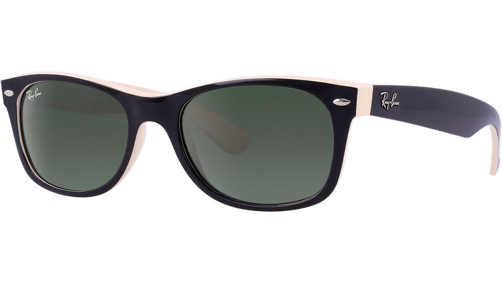 Ray-Ban New Wayfarer Sunglasses RB2132 875-5218 - Black Beige Frame, Crystal Green Lenses