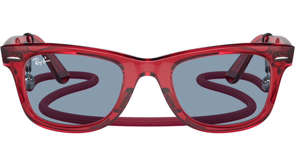 Ray-Ban Original Wayfarer RB2140 Sunglasses, Transparent Red, Blue Lenses, 50, RB2140-661456-50