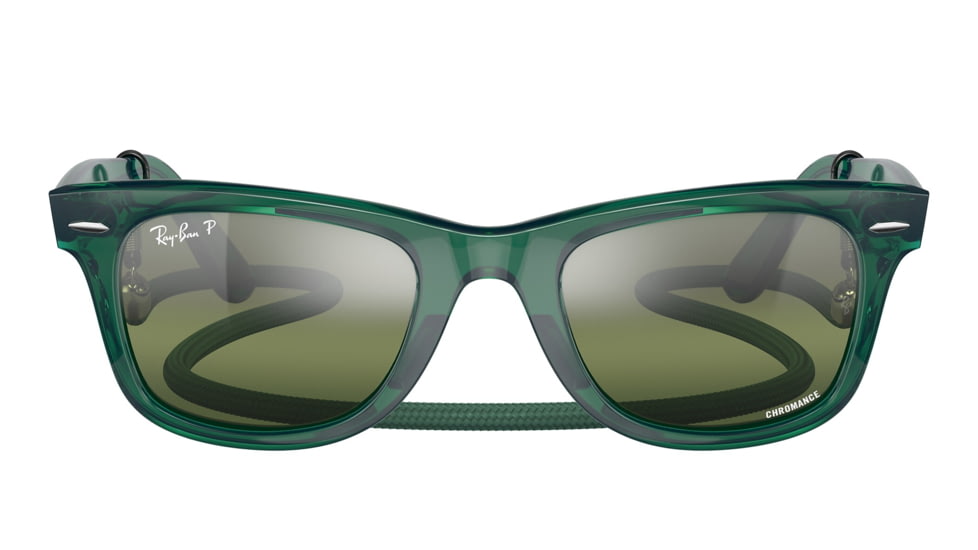 Ray-Ban RB2140 Original Wayfarer Sunglasses, Transparent Green Frame, Silver/Green Chromance Lens, Polarized, 50, RB2140-6615G4-50