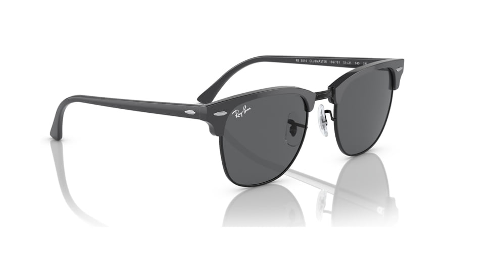 Ray-Ban RB3016 Clubmaster Sunglasses, Grey On Black Frame, Dark Grey Lens, 49, RB3016-1367B1-49