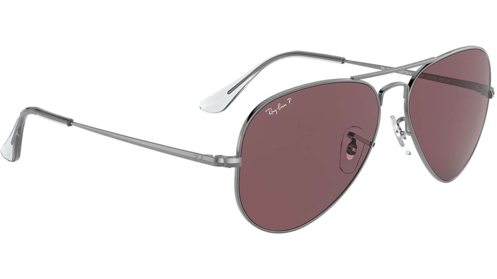 Ray-Ban RB3689 Aviator Sunglasses - Men's, Gunmetal, 55mm, Purple Lens, RB3689-004-AF-55