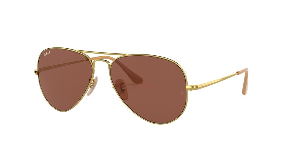 Ray-Ban RB3689 Aviator Sunglasses - Men's, Gold,  55mm, Purple Classic Lens, RB3689-9064AF-55