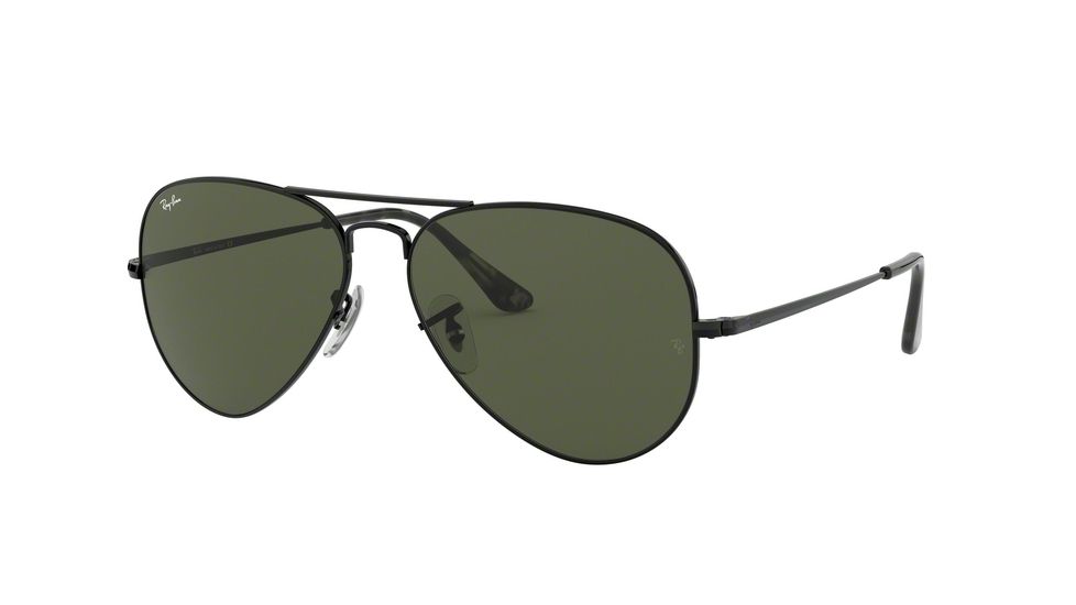 Ray-Ban RB3689 Aviator Sunglasses - Men's, Black, 55mm, Green Classic G-15 Lens, RB3689-914831-55