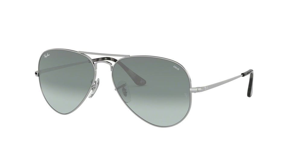 Ray-Ban RB3689 Aviator Sunglasses - Men's, Silver, 55mm, Light Blue Photochromic Lens, RB3689-9149AD-55