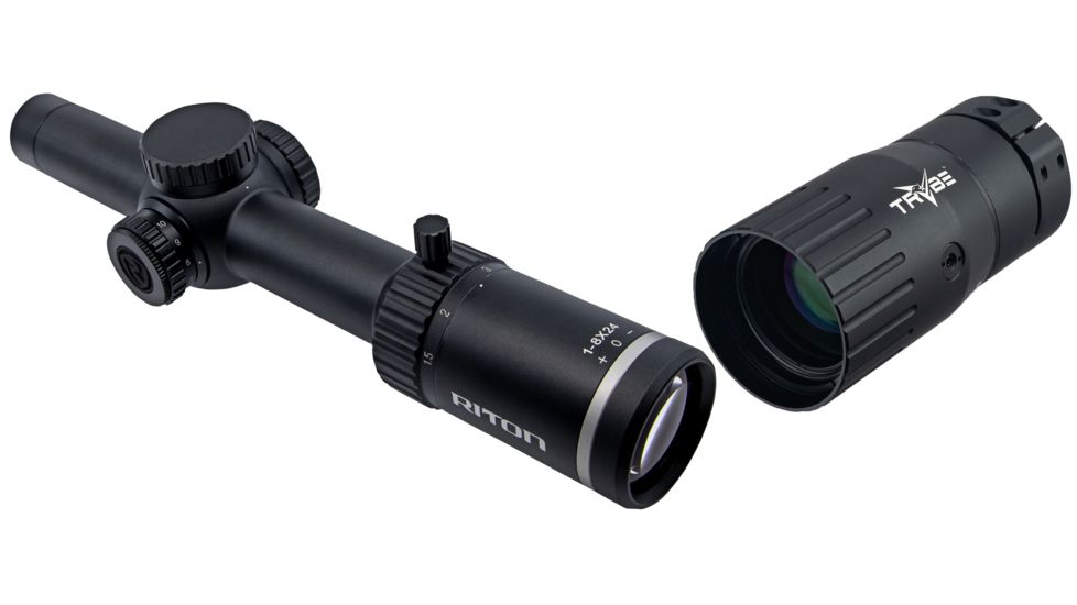 Riton Optics X3 Tactix Rifle Scope, 1-8x24mm, 30mm Tube, Second Focal Plane, OT Reticle, Anodized, Black, Red, 3T18ASI with Trybe Optics Enhancer