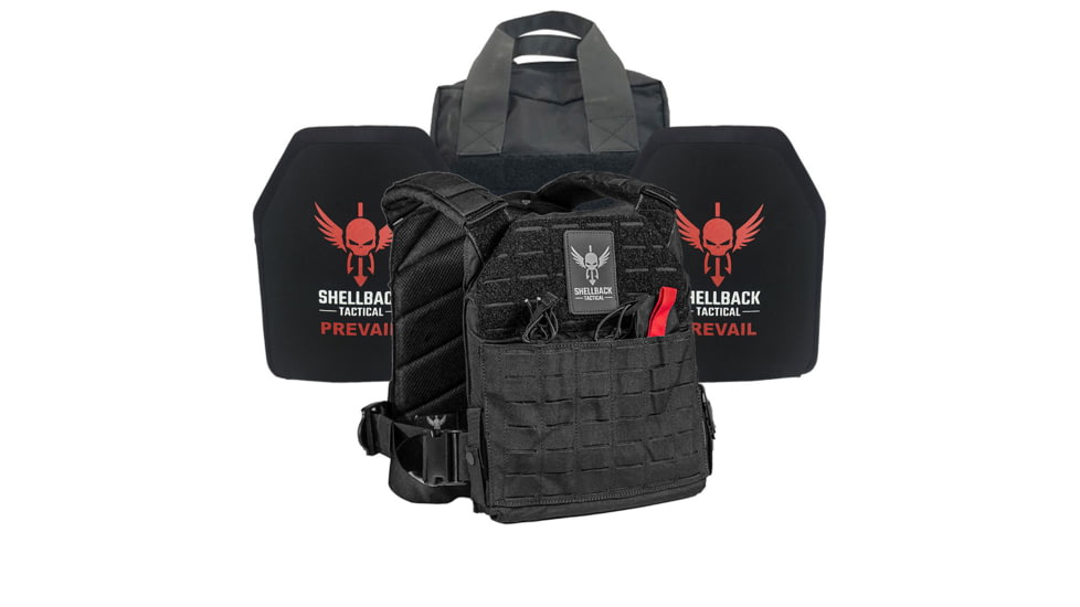 Shellback Tactical Defender 2.0 Active Shooter Armor Kit with Two Level IV 1155 Plates, Black, One Size, SBT-9040-1155-BK