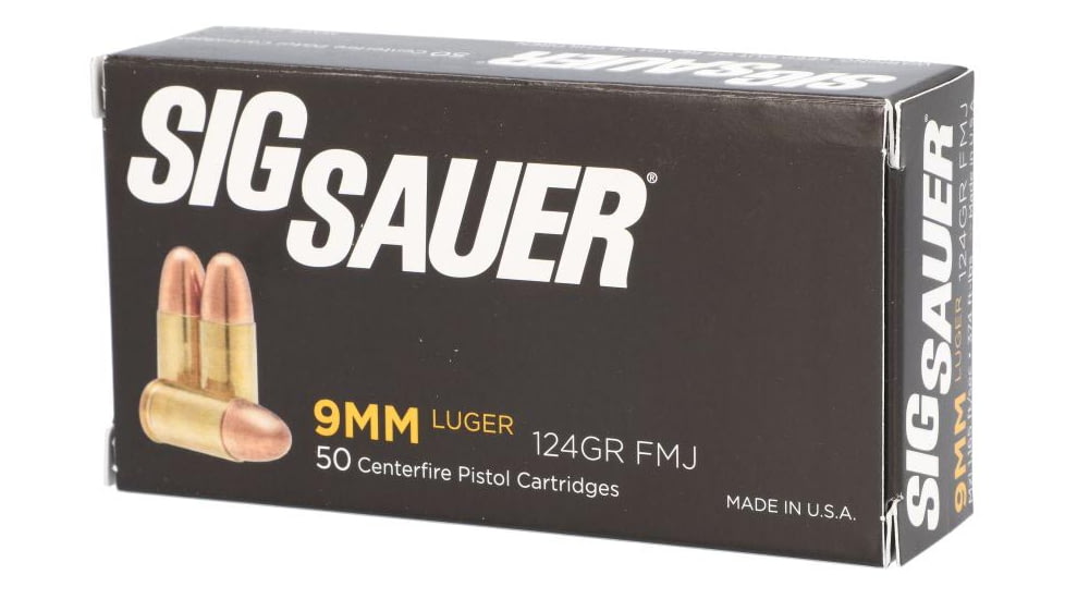 SIG SAUER Elite Performance 9mm Luger 124 Grain Full Metal Jacket Brass Cased Centerfire Pistol Ammo, 50 Rounds, E9 mmB2-50