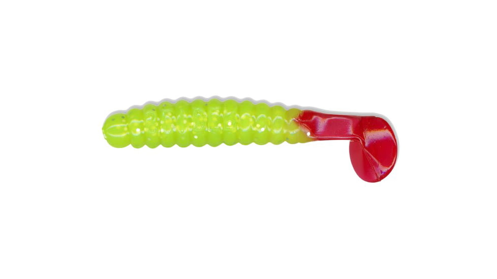 Slider Crappie Panfish Grub, 18, 1.5in, Chartreuse Glitter/Red, CSGF59