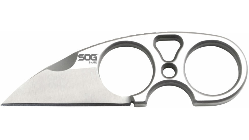 SOG Specialty Knives &amp; Tools Snarl Fixed Blade Knife, 2.3in, 9Cr18MoV Blade, Sheepsfoot, Silver, Silver Handle, Black, SOG-JB01K-CP