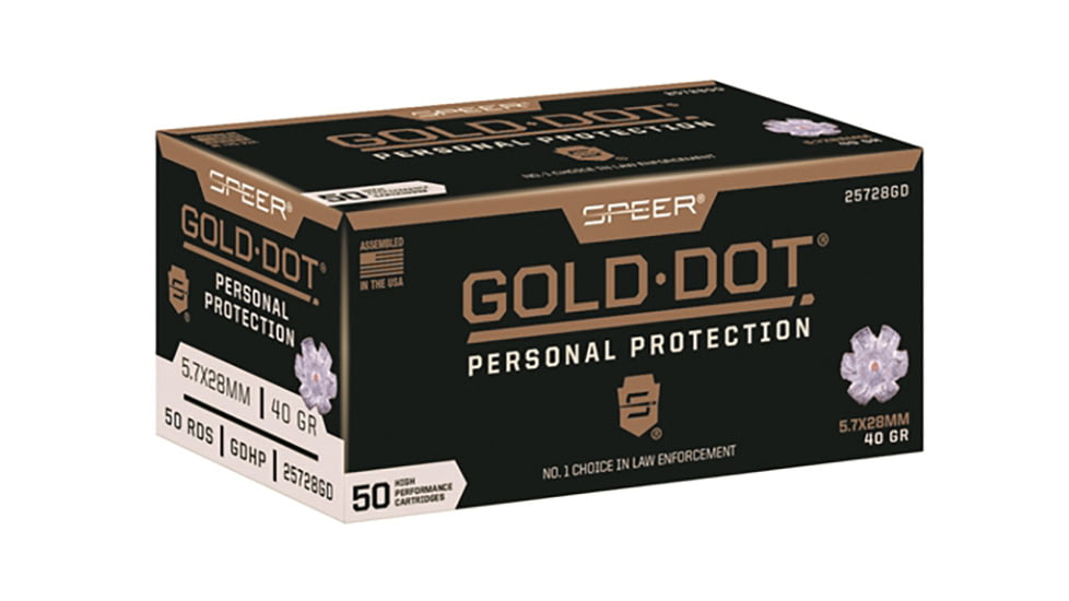 Speer Gold Dot Pistol Ammo, 5.7x28mm, Gold Dot Hollow Point, 40 grain, 50 Rounds, 25728GD