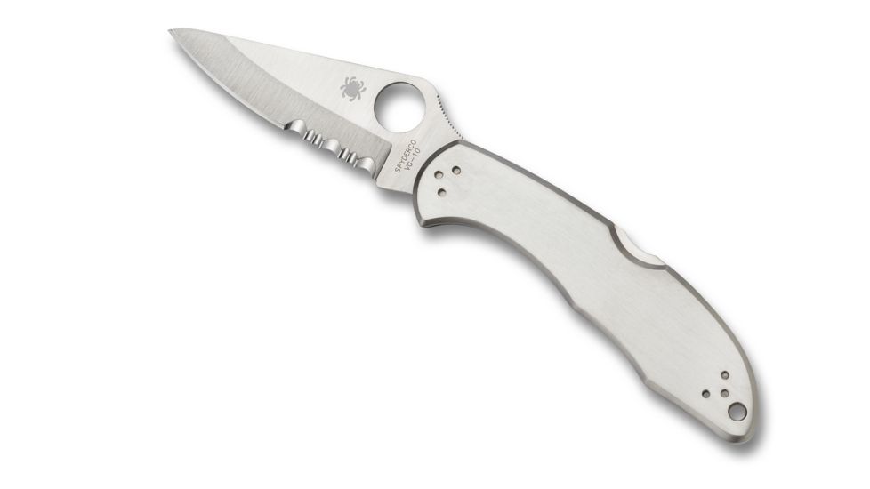 Spyderco Delica 4 Pocket Folding Knife, 2.88 in, VG-10 Partially Serrated Blade, Steel Handle, C11PS