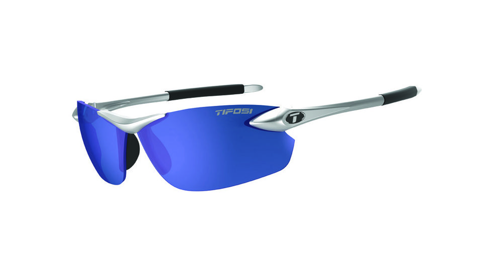 Tifosi Optics Seek FC Sunglasses, Metallic Silver Frame, Smoke Blue Lenses, 190400677